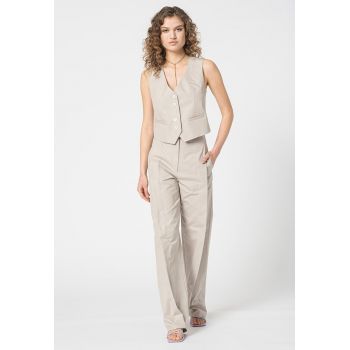 Pantaloni eleganti cu croiala ampla si talie inalta