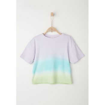 Tricou cu decolteu la baza gatului si model colorblock