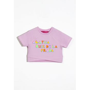 Bluza crop cu imprimeu logo