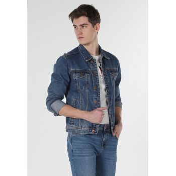 Jacheta de denim cu aspect decolorat la reducere