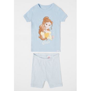 Pijama de bumbac organic cu pantaloni scurti si imprimeu Disney Princesses