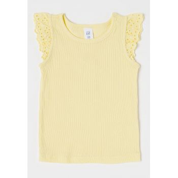 Tricou striat din bumbac cu maneci cu volane