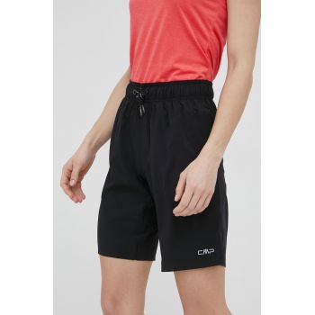 CMP pantaloni scurți outdoor femei, culoarea negru, neted, medium waist