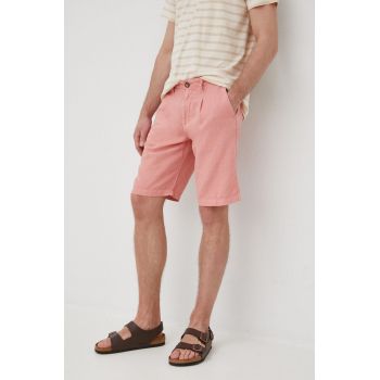 Pepe Jeans pantaloni scurți din amestec de in Arkin Short Linen barbati, culoarea roz