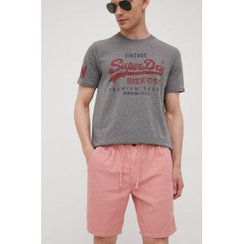 Superdry pantaloni scurți din amestec de in barbati, culoarea roz