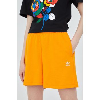 adidas Originals pantaloni scurti Adicolor HC0627 femei, culoarea portocaliu, cu imprimeu, high waist