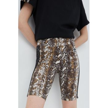 adidas Originals pantaloni scurti HT5966 femei, culoarea maro, cu imprimeu, high waist