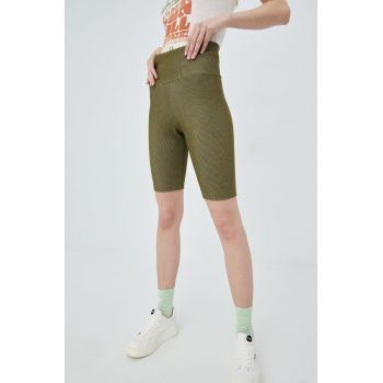 adidas Originals pantaloni scurți Trefoil Moments HF2105 femei, culoarea verde, uni, high waist HF2105-FCOLI/ALML ieftini