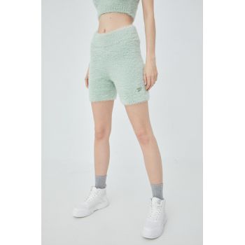 Reebok Classic pantaloni scurti H46811 femei, culoarea verde, cu imprimeu, high waist ieftini