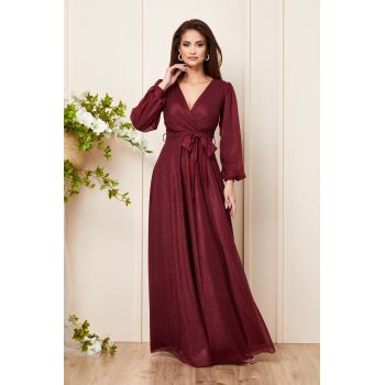 Rochie de ocazie din voal cu glitter Ophelia Bordo ieftina