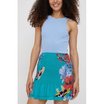 Desigual fusta culoarea turcoaz, mini, creion de firma originala