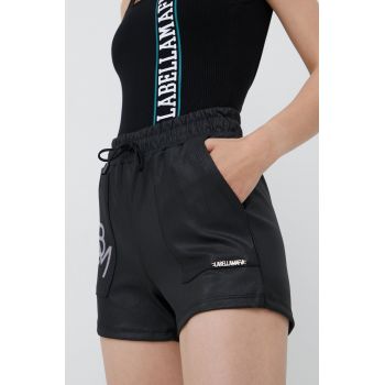 LaBellaMafia pantaloni scurti femei, culoarea negru, cu imprimeu, high waist