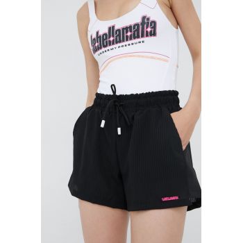 LaBellaMafia pantaloni scurti femei, culoarea negru, neted, medium waist