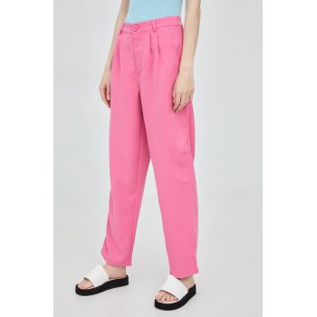 Noisy May pantaloni femei, culoarea violet, lat, medium waist