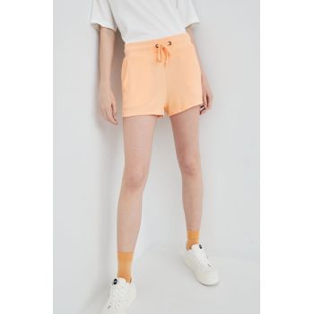 Roxy pantaloni scurti femei, culoarea portocaliu, melanj, high waist