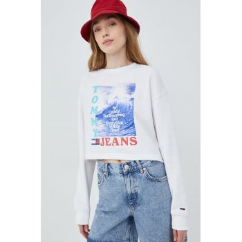 Tommy Jeans bluza femei, culoarea alb, cu imprimeu de firma original