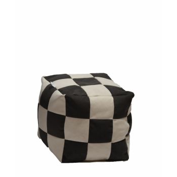 Fotoliu Pufrelax taburet cub gama Premium Black Cream cu husa detasabila textila umplut cu perle polistiren ieftina