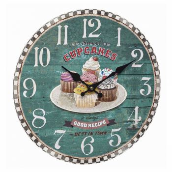 Ceas analog de perete din mdf design vintage cupcakes