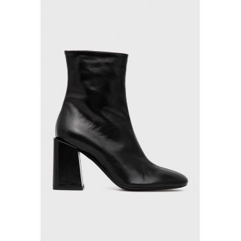 Furla cizme de piele Block Boot femei, culoarea negru, cu toc drept