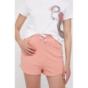 Mustang pantaloni scurti din bumbac Julie Jogpant femei, culoarea portocaliu, neted, high waist