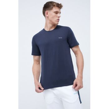 BOSS tricou de pijama barbati, culoarea albastru marin, cu imprimeu de firma originale