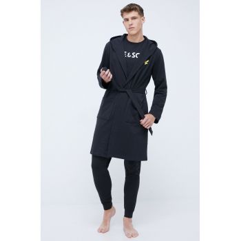 Lyle & Scott halat de baie din bumbac Enzo culoarea negru