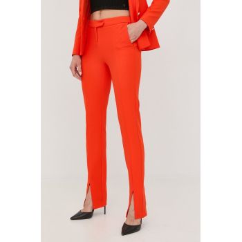 Morgan pantaloni femei, culoarea portocaliu, fason tigareta, high waist