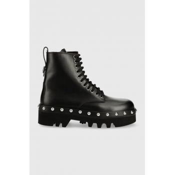 Furla bocanci de piele Rita Army femei, culoarea negru, cu platforma
