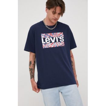 Levi's tricou din bumbac culoarea albastru marin, cu imprimeu de firma original