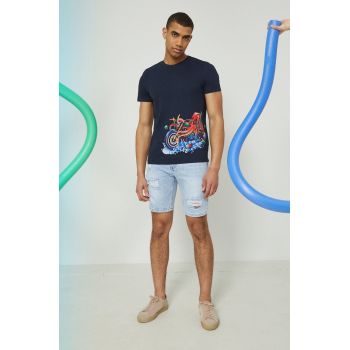 Medicine tricou din bumbac culoarea albastru marin, cu imprimeu