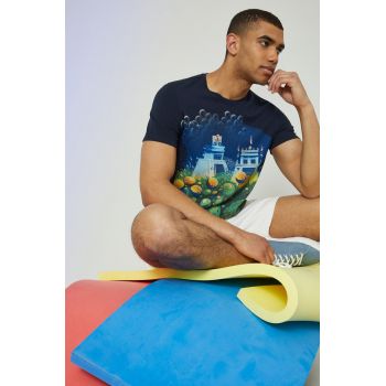 Medicine tricou din bumbac culoarea albastru marin, cu imprimeu