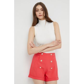 Morgan pantaloni scurti din bumbac femei, culoarea portocaliu, neted, high waist