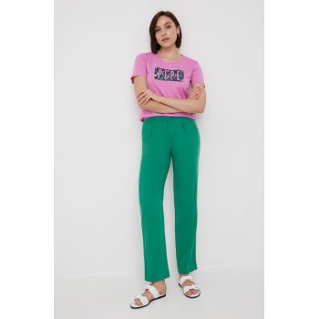 Pepe Jeans pantaloni femei, culoarea verde, drept, high waist ieftina