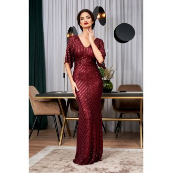 Rochie de ocazie din paiete cu decolteu in V Imperial Bordo ieftina