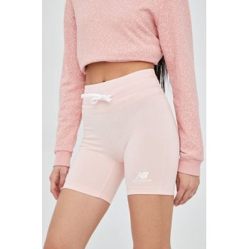 New Balance pantaloni scurți WS21550PIE femei, culoarea roz, uni, high waist WS21550PIE-PIE