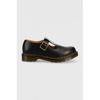 Dr. Martens pantofi de piele femei, culoarea negru, cu toc plat DM14852001.Polley-Black.Smth de firma originali
