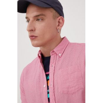 Superdry camasa din bumbac barbati, culoarea roz, cu guler button-down, regular