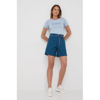 G-Star Raw pantaloni scurti din bumbac femei, culoarea turcoaz, neted, high waist