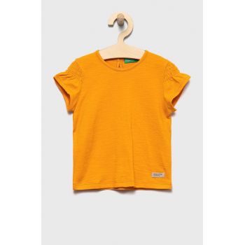 United Colors of Benetton tricou de bumbac pentru copii culoarea portocaliu