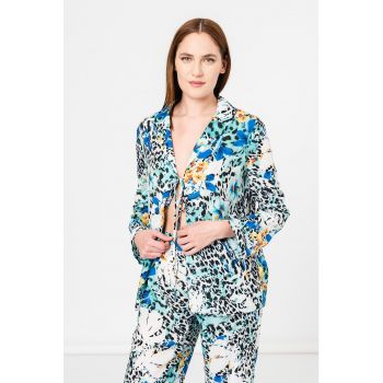 Pijama lunga cu imprimeu floral si animal print la reducere