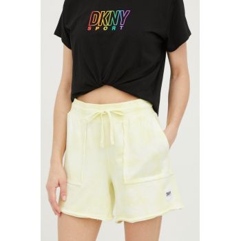 Dkny pantaloni scurti din bumbac femei, culoarea galben, modelator, high waist