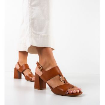 Sandale cu toc Cline Camel ieftine