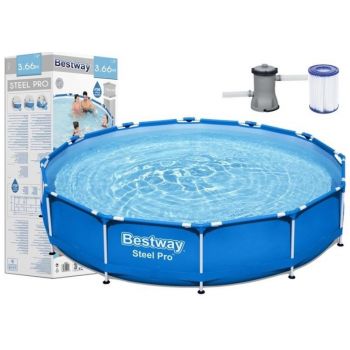 Piscina family gigant cu cadru metalic Bestway 56681 366 x 76 cm cu pompa filtrare 6473 litri de firma originala