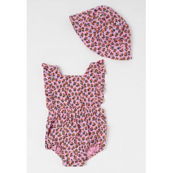 Set de body cu imprimeu floral si palarie bucket