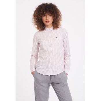 Camasa slim fit cu model in dungi si guler Mao