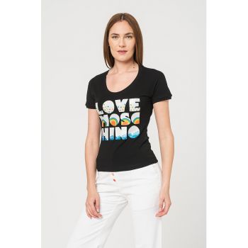 Tricou din amestec de bumbac cu imprimeu logo si grafic