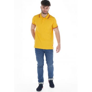 Tricou polo din pique cu accente in dungi ieftin