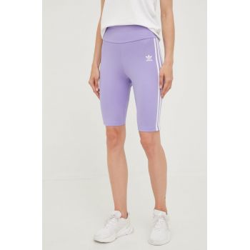 adidas Originals pantaloni scurti femei, culoarea violet, cu imprimeu, high waist