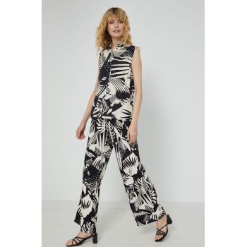 Medicine pantaloni femei, culoarea negru, lat, high waist