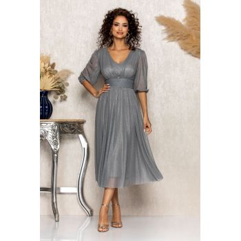 Rochie de ocazie din voal cu glitter Nicolette Gri Inchis